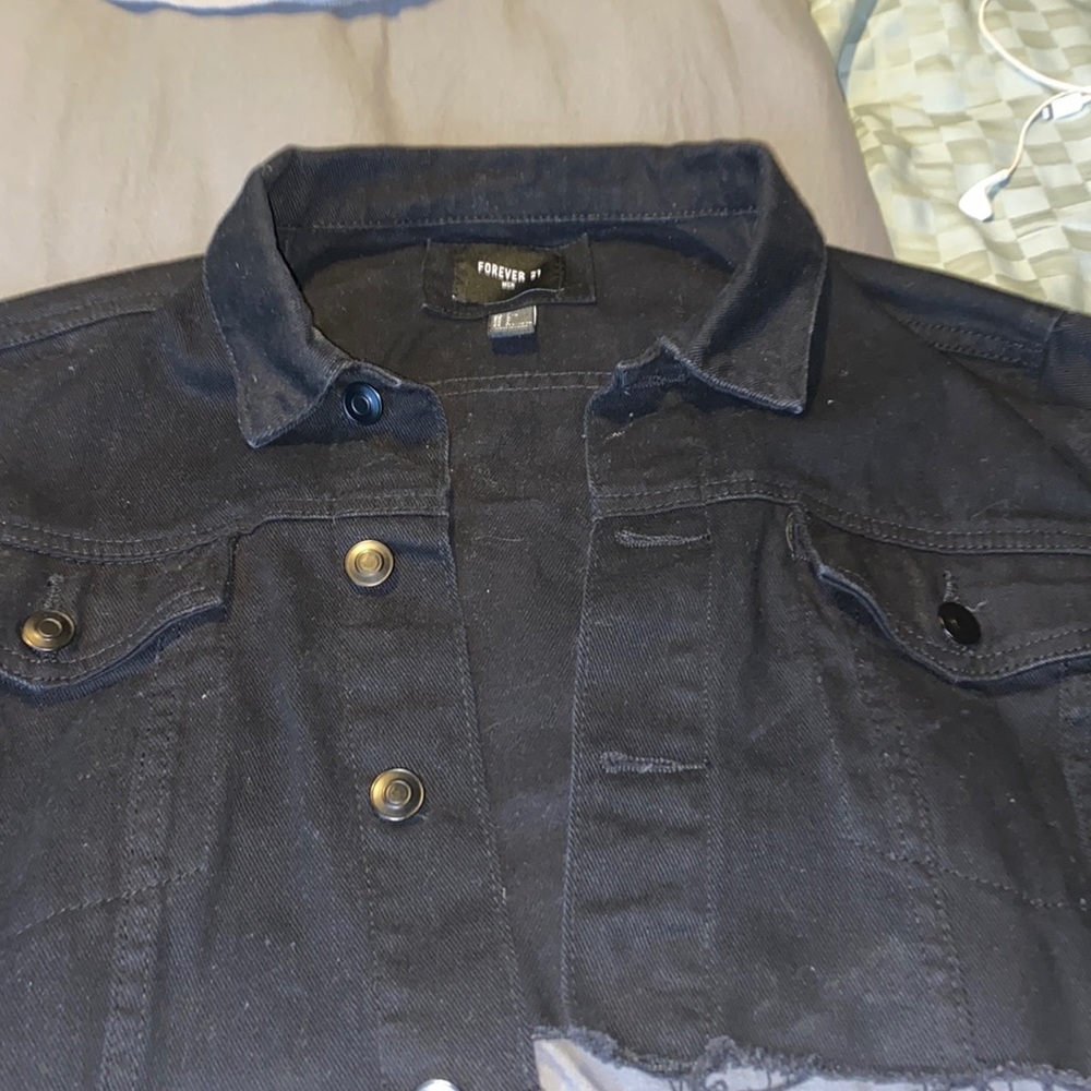 Cropped black jean jacket